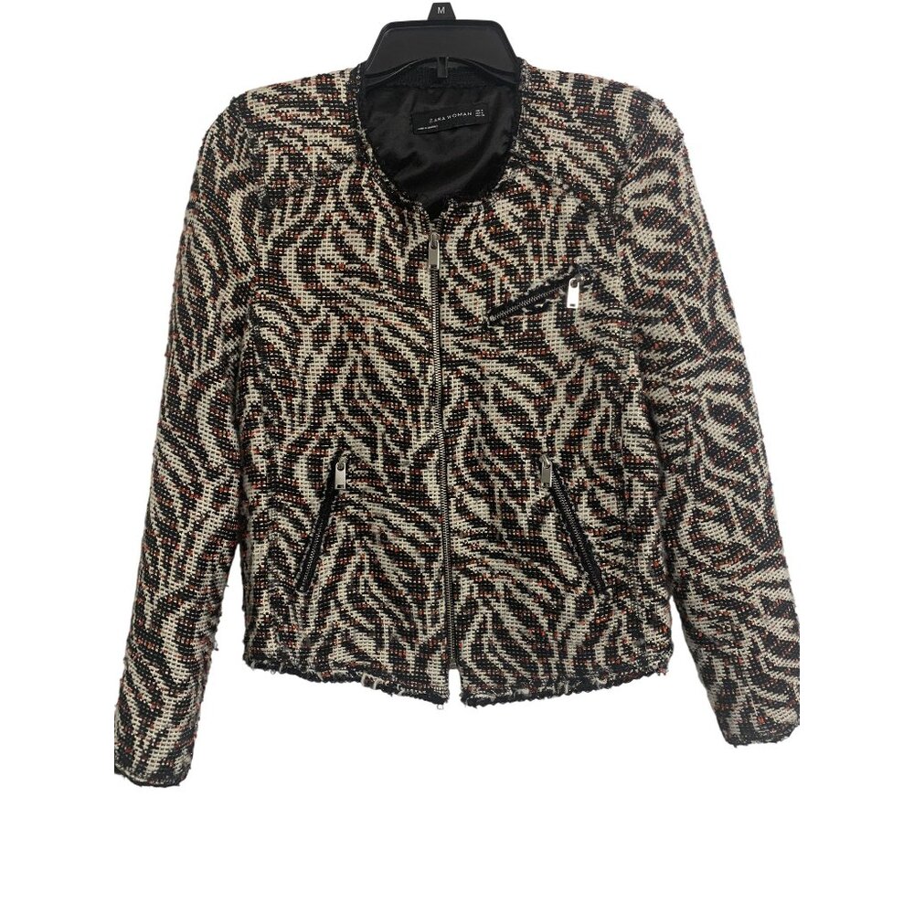 Zara‎ Woman M Metallic Knit Cropped Jacket Retro Winter
